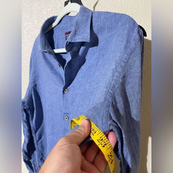 UNTUCKit Men's Casual Linen Blue Button-Down Shirt - Picture 5 of 6
